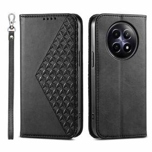 For Realme 12 5G Cubic Grid Calf Texture Magnetic Leather Phone Case(Black)