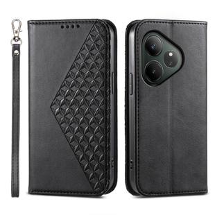 For Realme GT 6 Global Cubic Grid Calf Texture Magnetic Leather Phone Case(Black)