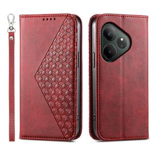 For Realme GT 6 Global Cubic Grid Calf Texture Magnetic Leather Phone Case(Red)