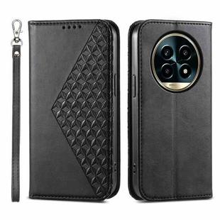 For Realme 13 Pro / 13 Pro+ Global Cubic Grid Calf Texture Magnetic Leather Phone Case(Black)