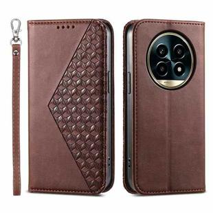 For Realme 13 Pro / 13 Pro+ Global Cubic Grid Calf Texture Magnetic Leather Phone Case(Brown)