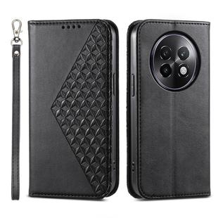 For Realme 13+ Cubic Grid Calf Texture Magnetic Leather Phone Case(Black)