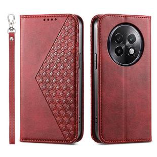 For Realme 13+ Cubic Grid Calf Texture Magnetic Leather Phone Case(Red)