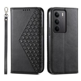 For Realme C75 / Realme 14x Cubic Grid Calf Texture Magnetic Leather Phone Case(Black)