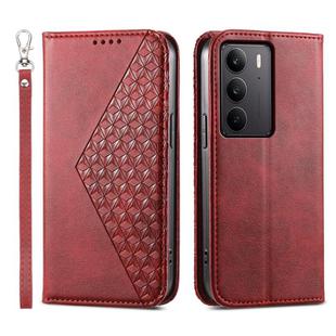 For Realme C75 / Realme 14x Cubic Grid Calf Texture Magnetic Leather Phone Case(Red)