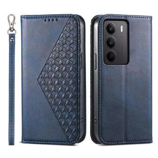 For Realme C75 / Realme 14x Cubic Grid Calf Texture Magnetic Leather Phone Case(Blue)