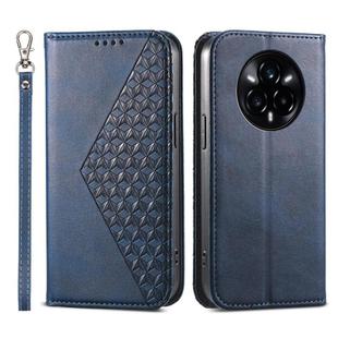For Realme 14 Pro Cubic Grid Calf Texture Magnetic Leather Phone Case(Blue)