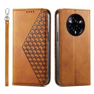 For Realme 14 Pro Cubic Grid Calf Texture Magnetic Leather Phone Case(Yellow)