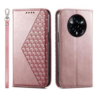 For Realme 14 Pro+ Cubic Grid Calf Texture Magnetic Leather Phone Case(Rose Gold)