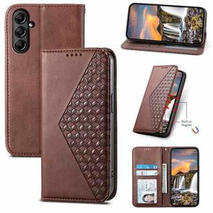 For Samsung Galaxy A25 Cubic Grid Calf Texture Magnetic Leather Phone Case(Brown)