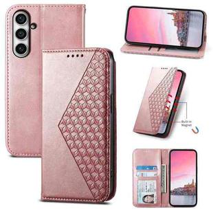 For Samsung Galaxy S23 FE Cubic Grid Calf Texture Magnetic Leather Phone Case(Rose Gold)