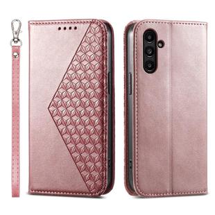 For Samsung Galaxy A15 Cubic Grid Calf Texture Magnetic Leather Phone Case(Rose Gold)