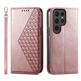 For Samsung Galaxy S24 Ultra 5G Cubic Grid Calf Texture Magnetic Leather Phone Case(Rose Gold)