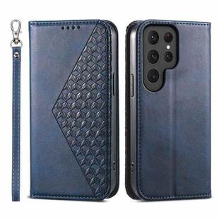 For Samsung Galaxy S24 Ultra 5G Cubic Grid Calf Texture Magnetic Leather Phone Case(Blue)