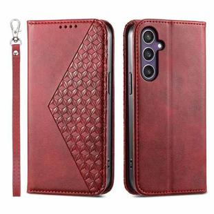 For Samsung Galaxy S24 5G Cubic Grid Calf Texture Magnetic Leather Phone Case(Red)