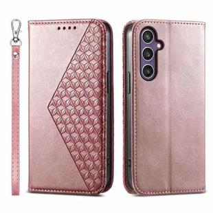 For Samsung Galaxy S24 5G Cubic Grid Calf Texture Magnetic Leather Phone Case(Rose Gold)