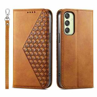 For Samsung Galaxy A25 5G Global Cubic Grid Calf Texture Magnetic Leather Phone Case(Yellow)