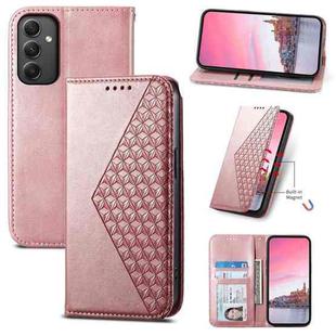For Samsung Galaxy A35 Cubic Grid Calf Texture Magnetic Leather Phone Case(Rose Gold)