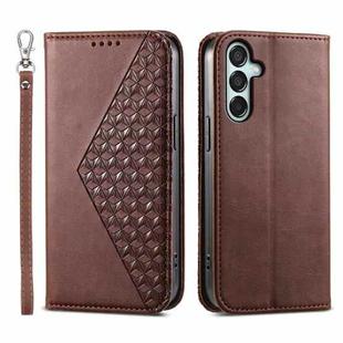 For Samsung Galaxy M15 5G / F15 5G Cubic Grid Calf Texture Magnetic Leather Phone Case(Brown)