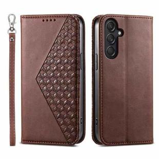 For Samsung Galaxy M55 Cubic Grid Calf Texture Magnetic Leather Phone Case(Brown)