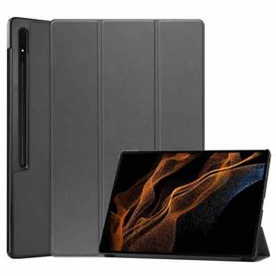 For Samsung Galaxy Tab S10 Ultra / S9 Ultra Custer Pure Color 3-Fold Holder Smart Leather Tablet Case(Grey)