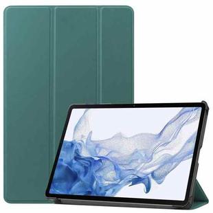 For Samsung Galaxy Tab S9 Custer Pure Color 3-Fold Holder Smart Leather Tablet Case(Dark Green)