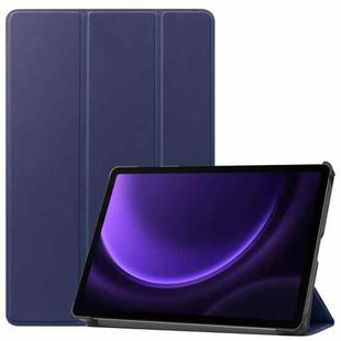 For Samsung Galaxy Tab S9 FE / S10 FE Custer Pure Color 3-Fold Holder Smart Leather Tablet Case(Dark Blue)
