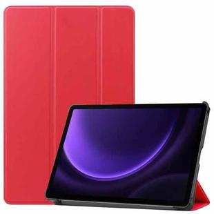 For Samsung Galaxy Tab S9 FE / S10 FE Custer Pure Color 3-Fold Holder Smart Leather Tablet Case(Red)