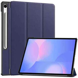 For Samsung Galaxy Tab S10 FE+ Custer Pure Color 3-Fold Holder Smart Leather Tablet Case(Dark Blue)