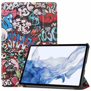 For Samsung Galaxy Tab S9 Custer Painted 3-Fold Holder Smart Leather Tablet Case(Graffiti)