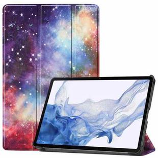 For Samsung Galaxy Tab S9 Custer Painted 3-Fold Holder Smart Leather Tablet Case(Milky Way Nebula)