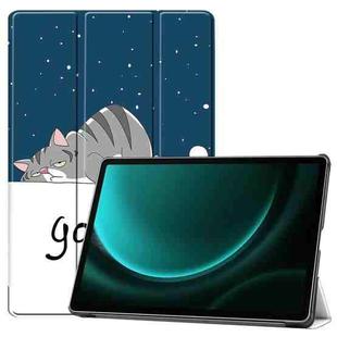For Samsung Galaxy Tab S9 FE+ / S10+ Custer Painted 3-Fold Holder Smart Leather Tablet Case(Lazy Cat)