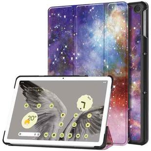 For Google Pixel Tablet Custer Painted 3-Fold Holder Smart Leather Tablet Case(Milky Way Nebula)