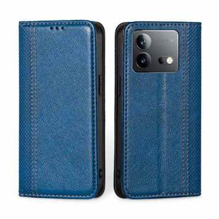For vivo iQOO Neo 8 5G / 8 Pro 5G Grid Texture Magnetic Flip Leather Phone Case(Blue)