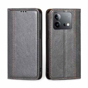 For vivo iQOO Neo 8 5G / 8 Pro 5G Grid Texture Magnetic Flip Leather Phone Case(Grey)