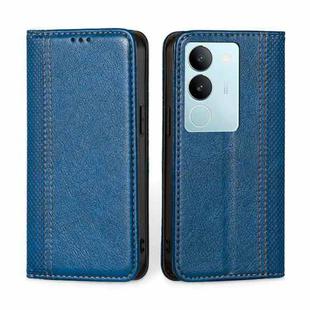 For vivo S17 5G / S17 Pro 5G Grid Texture Magnetic Flip Leather Phone Case(Blue)