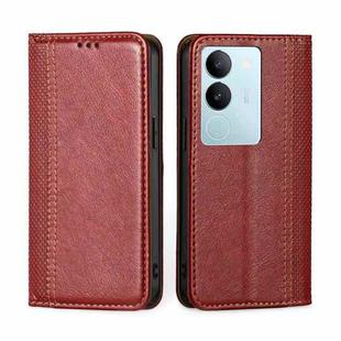 For vivo S17 5G / S17 Pro 5G Grid Texture Magnetic Flip Leather Phone Case(Red)
