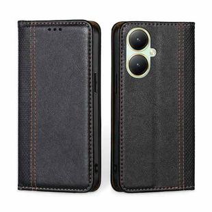 For vivo Y35+ 5G Grid Texture Magnetic Flip Leather Phone Case(Black)