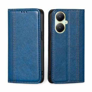 For vivo Y35+ 5G Grid Texture Magnetic Flip Leather Phone Case(Blue)