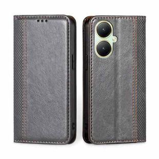 For vivo Y35+ 5G Grid Texture Magnetic Flip Leather Phone Case(Grey)