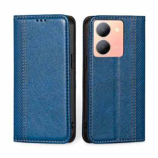 For vivo Y78 5G Grid Texture Magnetic Flip Leather Phone Case(Blue)