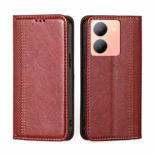 For vivo Y78 5G Grid Texture Magnetic Flip Leather Phone Case(Red)