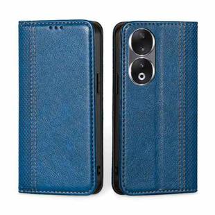 For Honor 90 5G Grid Texture Magnetic Flip Leather Phone Case(Blue)