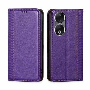 For Honor 90 5G Grid Texture Magnetic Flip Leather Phone Case(Purple)