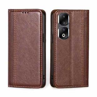 For Honor 90 Pro 5G Grid Texture Magnetic Flip Leather Phone Case(Brown)