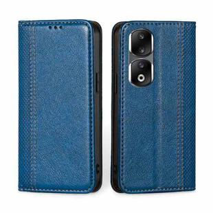 For Honor 90 Pro 5G Grid Texture Magnetic Flip Leather Phone Case(Blue)