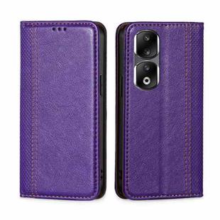 For Honor 90 Pro 5G Grid Texture Magnetic Flip Leather Phone Case(Purple)