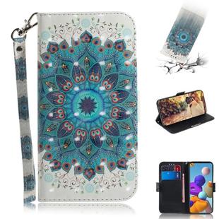 For Samsung Galaxy A21s 3D Painted Pattern Magnetic Attraction Horizontal Flip Leather Case with Holder & Card Slot & Wallet & Lanyard(Peacock Wreath)