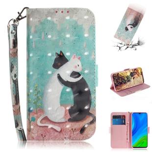 For Huawei P smart 2020 3D Painted Pattern Magnetic Attraction Horizontal Flip Leather Case with Holder & Card Slot & Wallet & Lanyard(Black White Cat)
