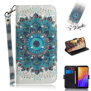 For Huawei Y5p 3D Painted Pattern Magnetic Attraction Horizontal Flip Leather Case with Holder & Card Slot & Wallet & Lanyard(Peacock Wreath)